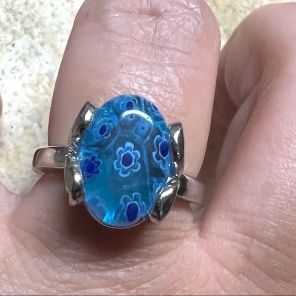 💚 925 stamped flower FANCY DICHROIC GLASS RING sz 9
